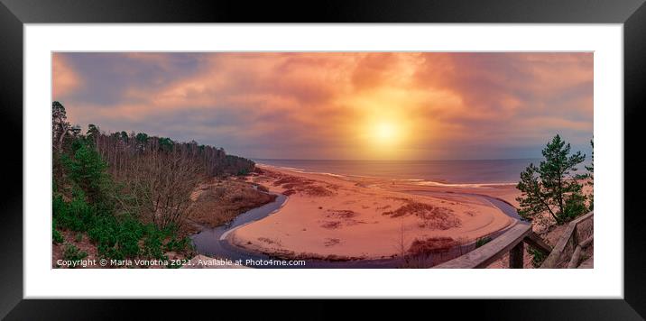 Sunset over beach with sand dunes Framed Mounted Print by Maria Vonotna