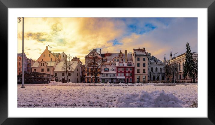 Riga, Latvia downtown in winter during sunset Framed Mounted Print by Maria Vonotna