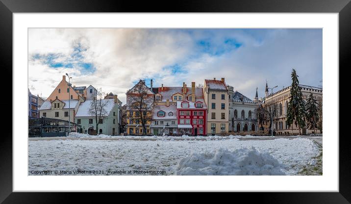Panoramic view of Riga city center in winter Framed Mounted Print by Maria Vonotna