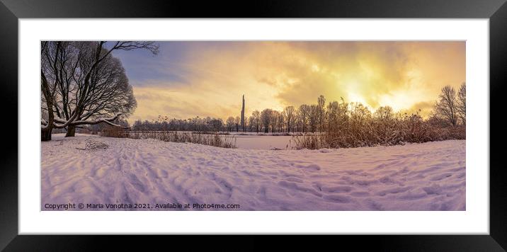 Sunset over  covered in snow park in winter Framed Mounted Print by Maria Vonotna