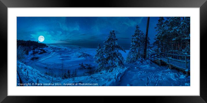 Sea coast during winter night Framed Mounted Print by Maria Vonotna