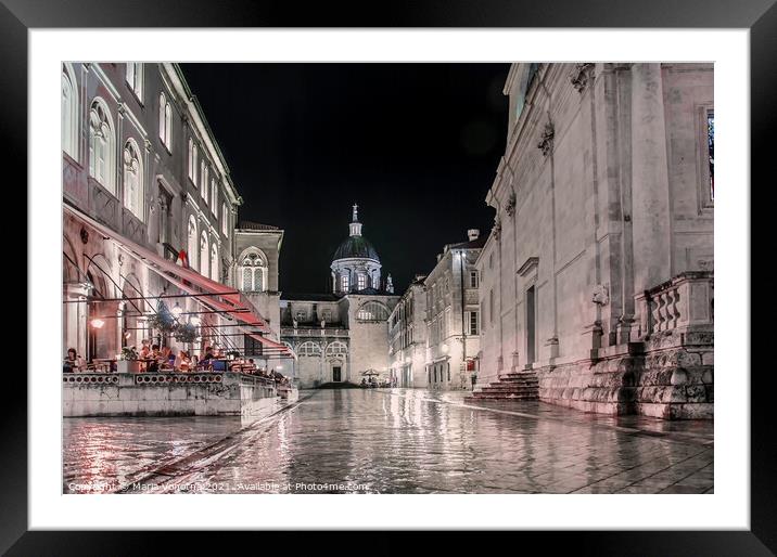 View of Dubrovnik city center at night Framed Mounted Print by Maria Vonotna