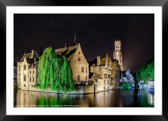 Painting of Bruges old town and Belfry tower Framed Mounted Print by Maria Vonotna