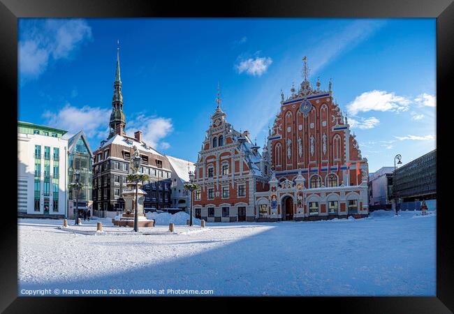 Town hall square during sunny winter snowy day in  Framed Print by Maria Vonotna