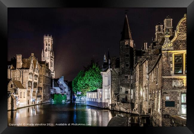 Painting of Bruges old town and Belfry tower Framed Print by Maria Vonotna