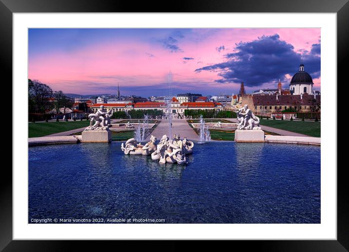 Sunset over fountain in Vienna Framed Mounted Print by Maria Vonotna