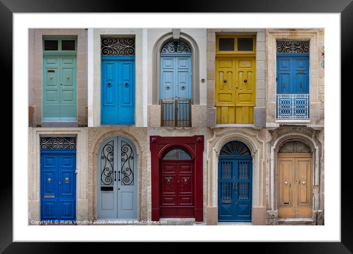 Set of colorful front doors in Malta Framed Mounted Print by Maria Vonotna
