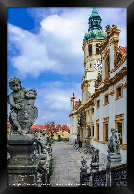 Stairs with stone angels at Loreto Prague church Framed Print by Maria Vonotna