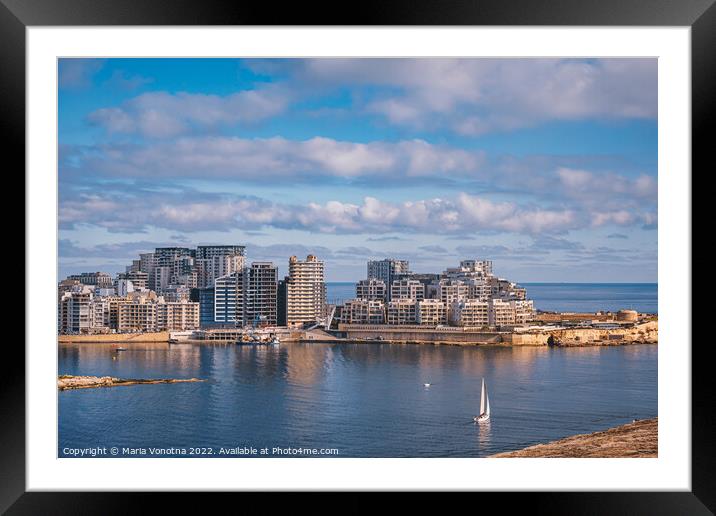 Sliema harbor and skyscrapers in Malta Framed Mounted Print by Maria Vonotna