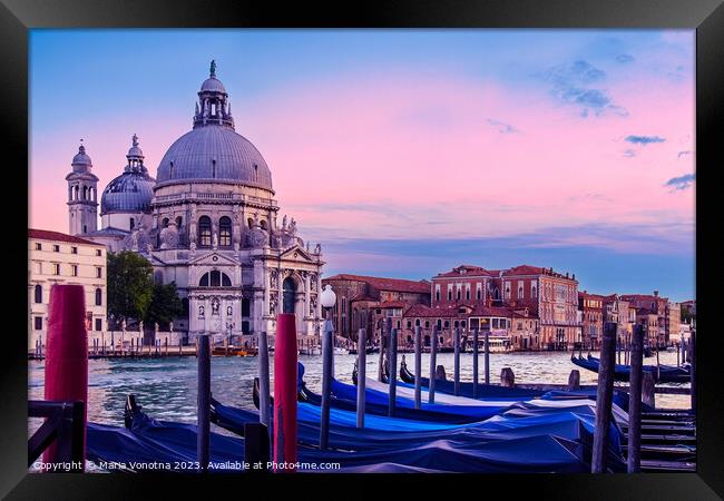 Grand Canal with gondolas and church in Venice Framed Print by Maria Vonotna