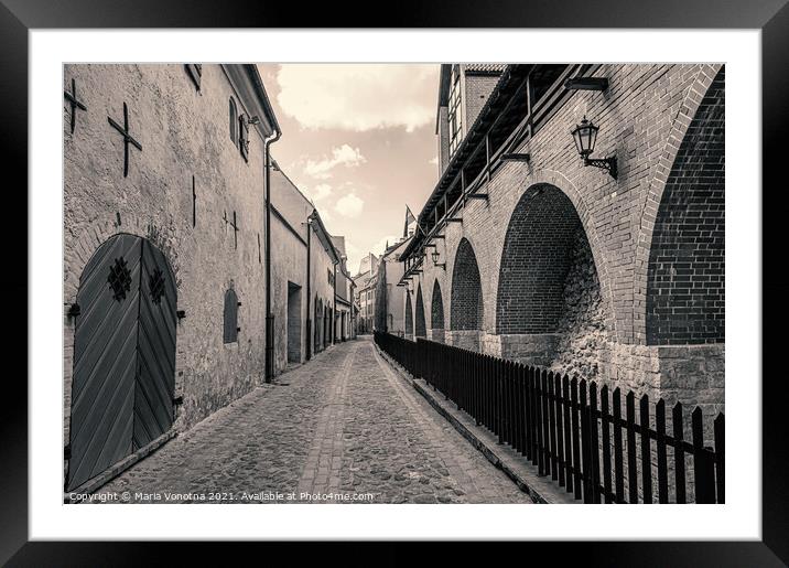 Narrow medieval street in the historic city center Framed Mounted Print by Maria Vonotna