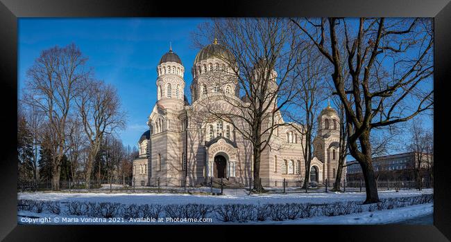 Riga Nativity of Christ Cathedral in winter in Latvia Framed Print by Maria Vonotna