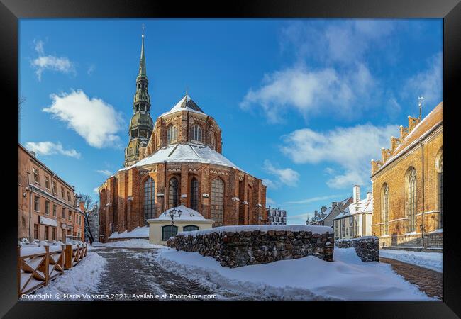 Saint Peter's church against blue sky in winter in Riga, Latvia. Framed Print by Maria Vonotna