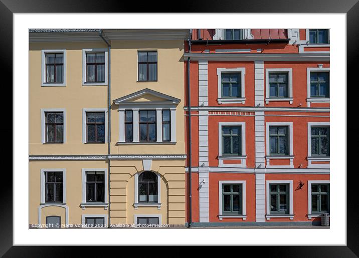 Colorful facade with yellow and red of historic buildings Framed Mounted Print by Maria Vonotna