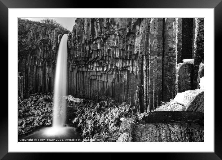 Svartifoss mono Framed Mounted Print by Tony Prower