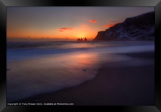 Black beach sunset Framed Print by Tony Prower