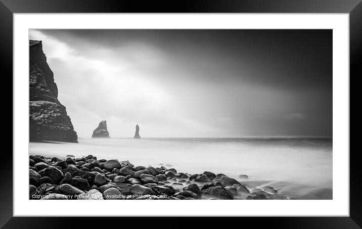 Sea stacks mono Framed Mounted Print by Tony Prower