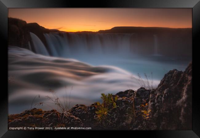 Goðafoss waterfall dark Framed Print by Tony Prower