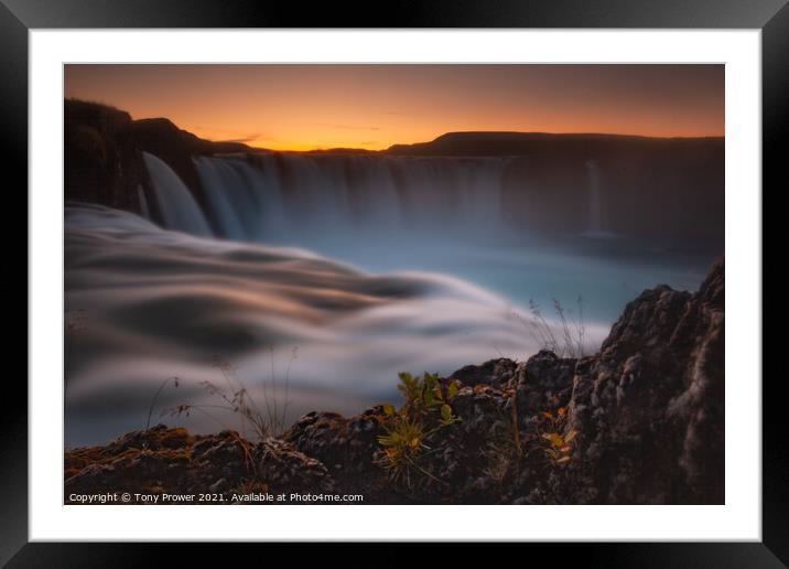 Goðafoss waterfall dark Framed Mounted Print by Tony Prower
