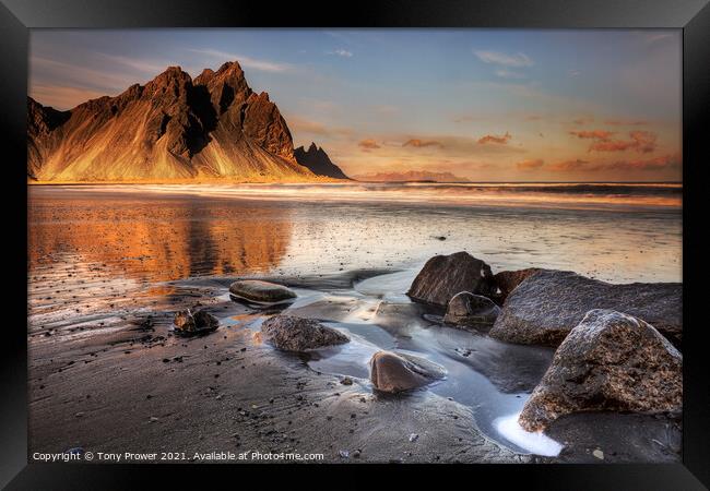 Vestrahorn Beach Framed Print by Tony Prower