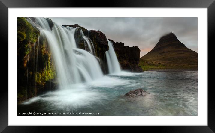 Kirkjufellsfoss waterfall pano Framed Mounted Print by Tony Prower