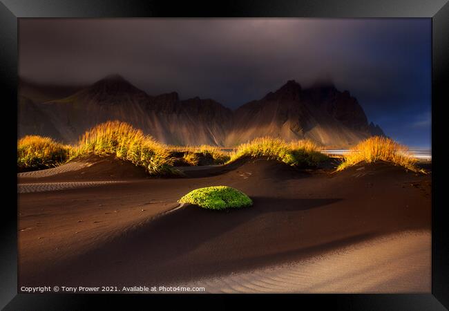 Vestrahorn Sand Dunes Framed Print by Tony Prower