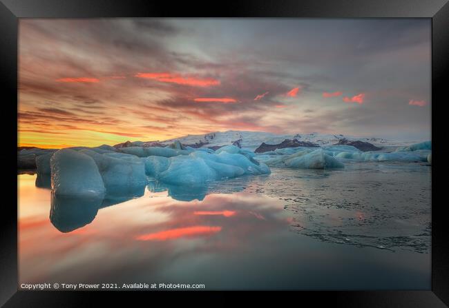 Iceberg dusk reflection Framed Print by Tony Prower