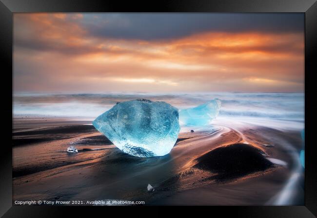 Blue ice boulder Framed Print by Tony Prower