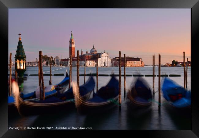 Venice gondolas at Sunset Framed Print by Rachel Harris