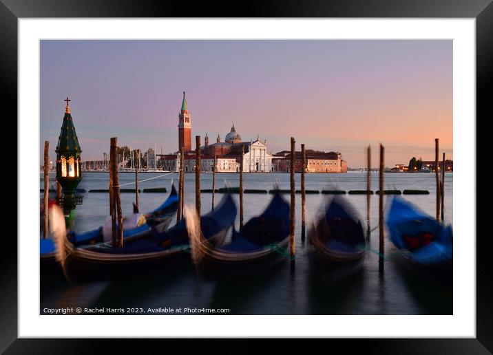 Venice gondolas at Sunset Framed Mounted Print by Rachel Harris