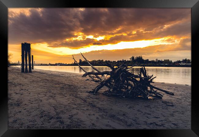 Sunset along Fraser River Framed Print by eacmich 