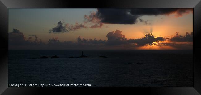Sunset at Lands End Cornwall Framed Print by Sandra Day