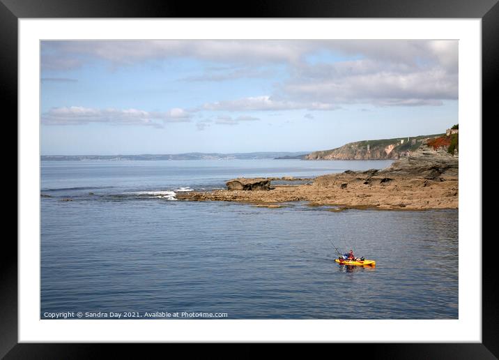 Porthleven Cornwall  yellow Canoe Fishing Framed Mounted Print by Sandra Day