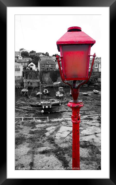 Red light Newlyn Harbour Cornwall Framed Mounted Print by Sandra Day