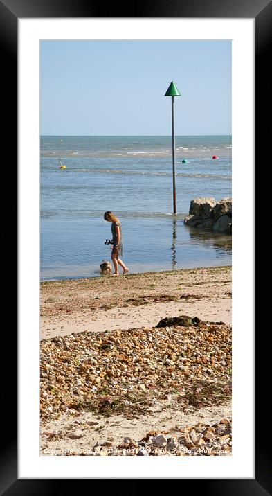 Lady and her Dog paddling Framed Mounted Print by Sandra Day