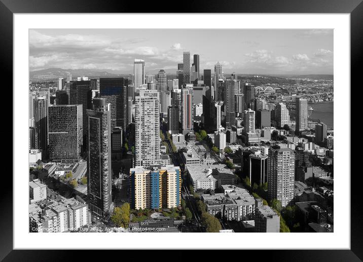 Seattle Skyline   Framed Mounted Print by Sandra Day