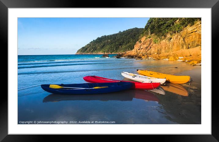 Redang Island, Malaysia Colourful boats on the beach ready to be Framed Mounted Print by johnseanphotography 