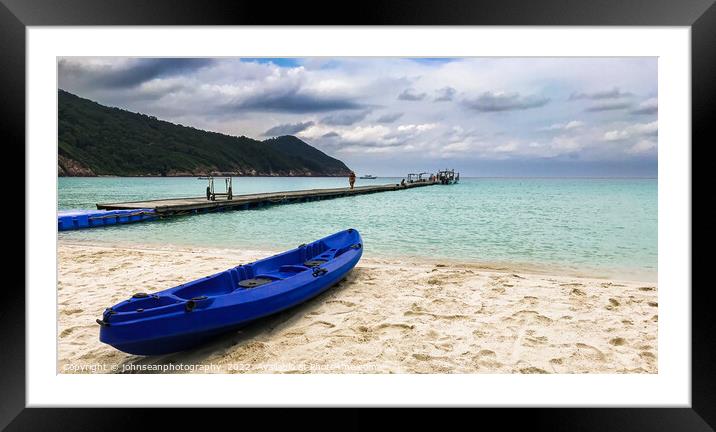 Redang Island, Malaysia Colourful blue kayak boat on the beach r Framed Mounted Print by johnseanphotography 