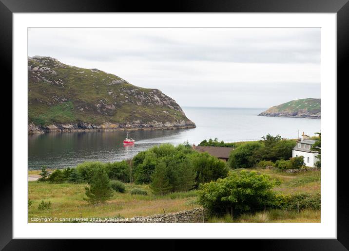 Fishing Boat approach to Kinlochbervie on Loch Clash Framed Mounted Print by Chris Haynes