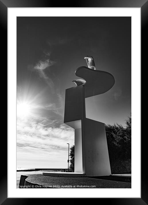 Sculpture of the Seal Hunter Folkestone - Mono Framed Mounted Print by Chris Haynes