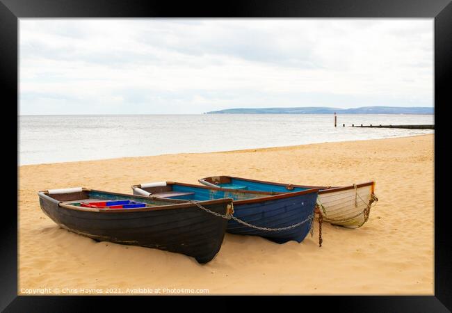 Rowing Boats on Bournemouth Beach, Dorset. Framed Print by Chris Haynes