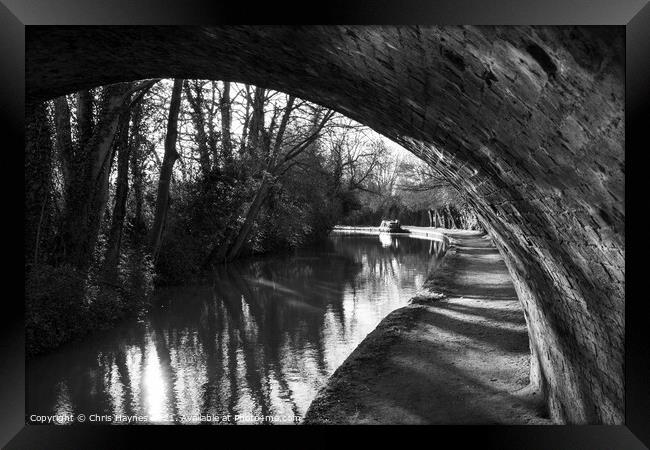 Grand Union Canal under the bridge near Foxton Locks, Leicestershire Framed Print by Chris Haynes