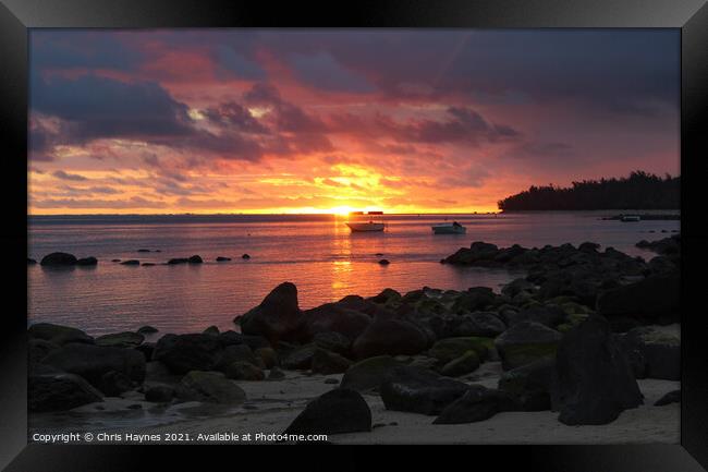 Sunset on Bel Ombre Beach, Mauritius Framed Print by Chris Haynes
