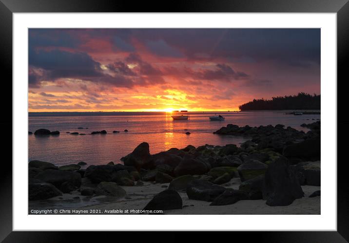 Sunset on Bel Ombre Beach, Mauritius Framed Mounted Print by Chris Haynes