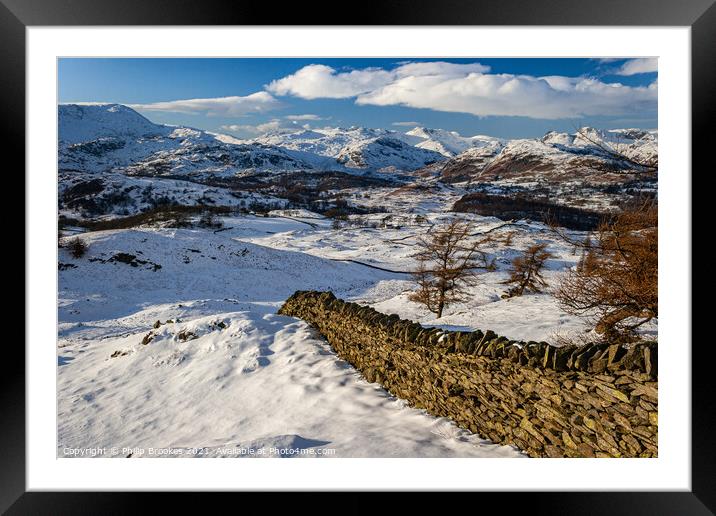 Southern Fells in Winter Framed Mounted Print by Philip Brookes