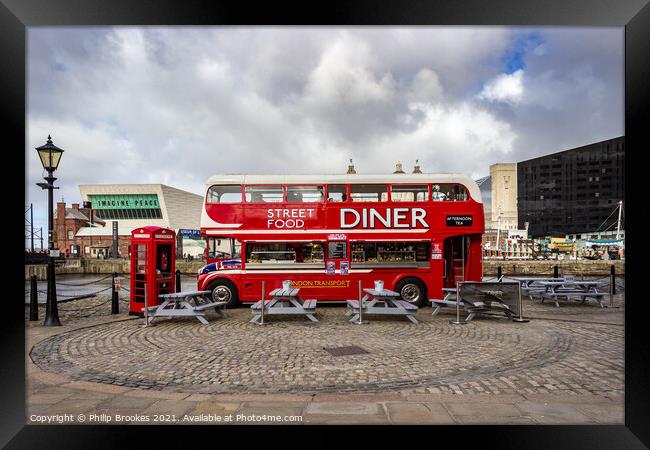 Liverpool Red Bus Diner Framed Print by Philip Brookes