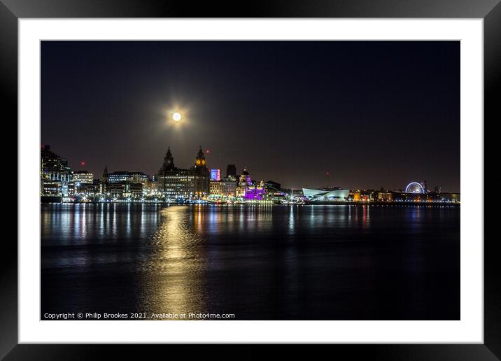 Liverpool and Mersey by Moonlight Framed Mounted Print by Philip Brookes