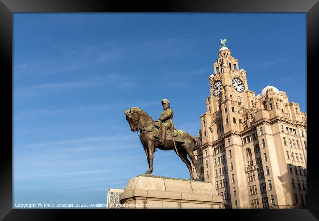 Liver Building and King Edward VII Monument Framed Print by Philip Brookes