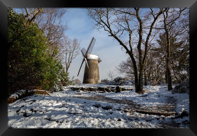 Bidston Windmill in the Snow Framed Print by Philip Brookes