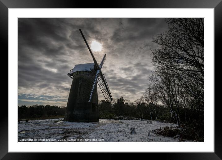 Bidston Windmill Silhouette Framed Mounted Print by Philip Brookes